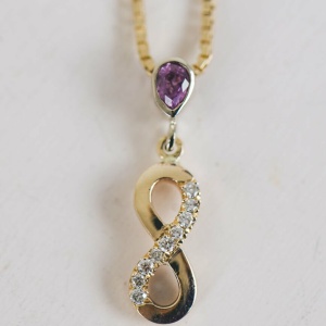 Infinity Pendant with Diamonds and Pink Sapphire