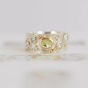 Peridot and Diamond White and Rose Gold Ring