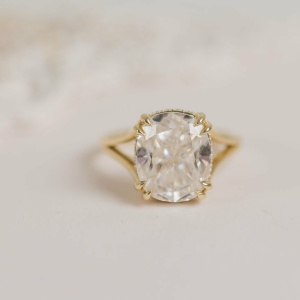 Elongated Cushion Cut Hidden Halo Engagement Ring