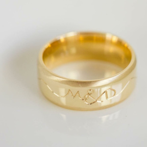 Gents Yellow Gold Bevelled and Engraved Wedding Ring